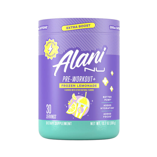 Alani Nu Pre Workout+ Powder Frozen Lemonade, Extra Boost, Sugar Free, 300mg Caffeine, L-Theanine, Beta-Alanine, Citrulline, 30 Servings Alani NuUS supplements