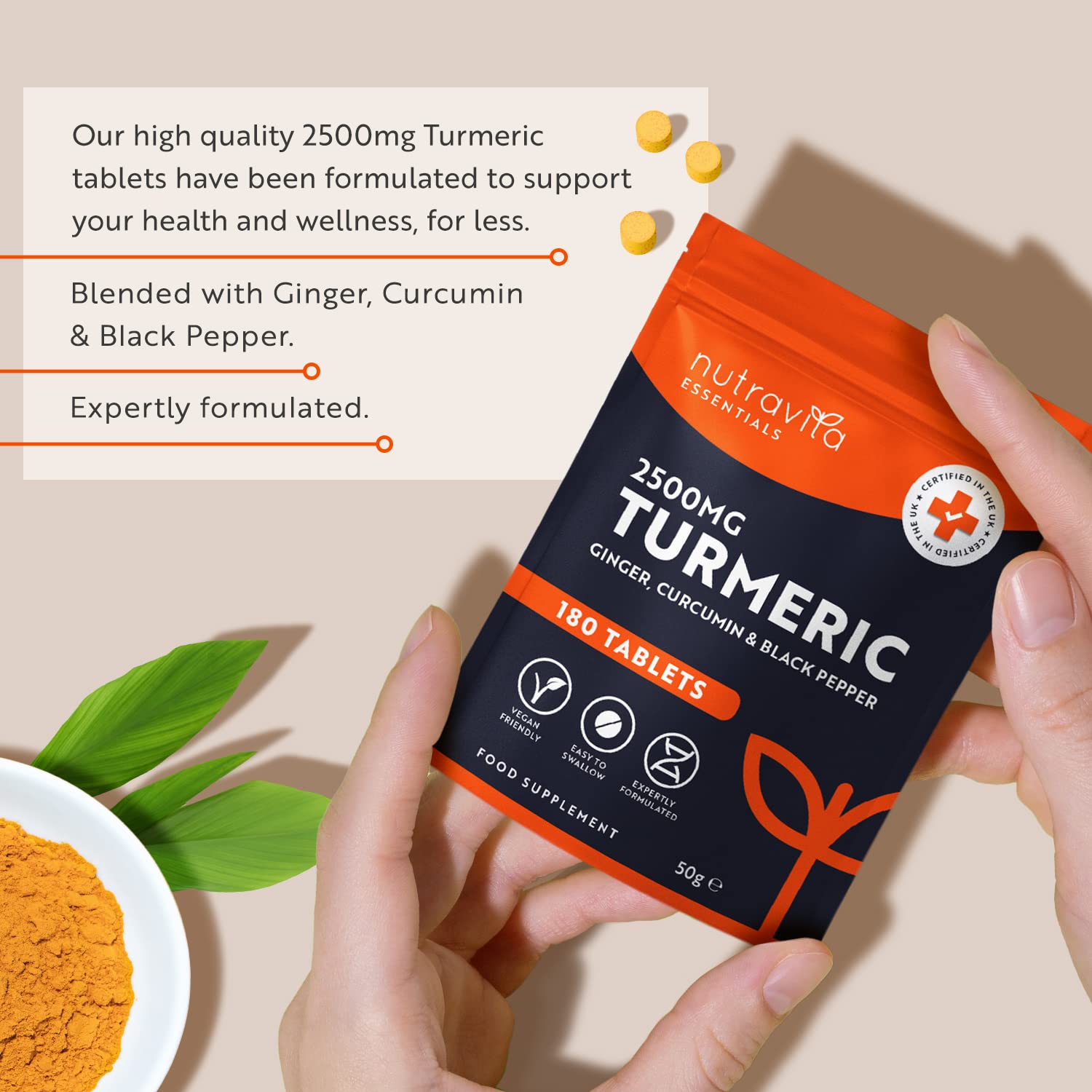 Nutravita Turmeric Tablets 2500mg with Black Pepper & Ginger - 180 High Strength Tumeric Nutravita Au supplements