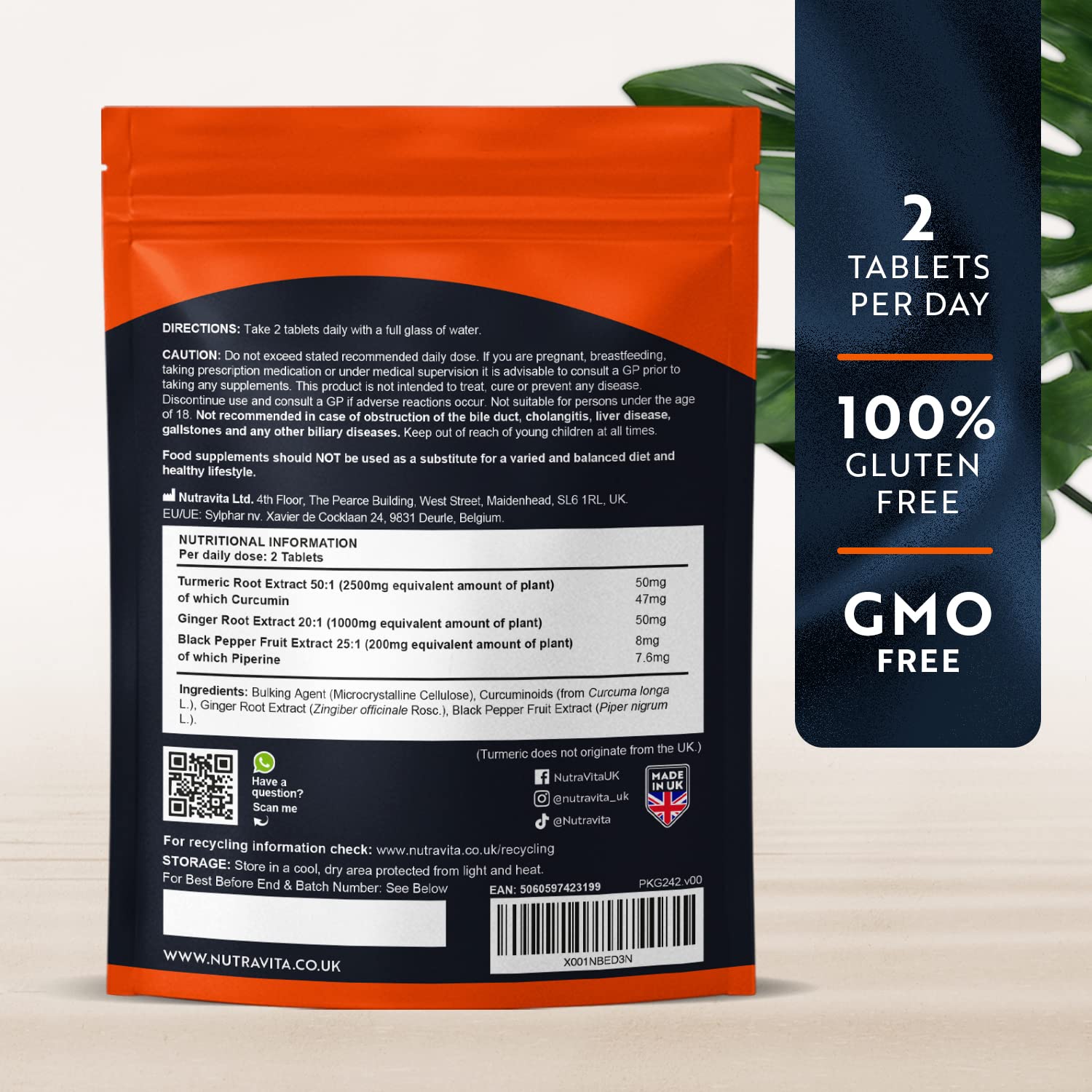 Nutravita Turmeric Tablets 2500mg with Black Pepper & Ginger - 180 High Strength Tumeric Nutravita Au supplements