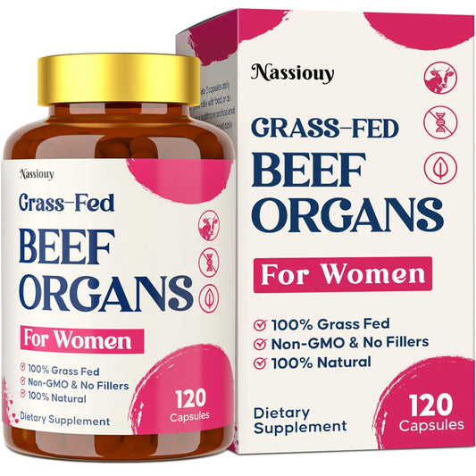 12-In-1 Beef Organ Supplement for Women - Beef Liver, Uterus, Kidney, Heart, Pancreas, 5 Vitamins & 2 Herbs, Hormone Balance, Menstruation, Energy, Immune - 100% Grass Fed, Pasture Raise - 120 Caps NassiouyAU supplements