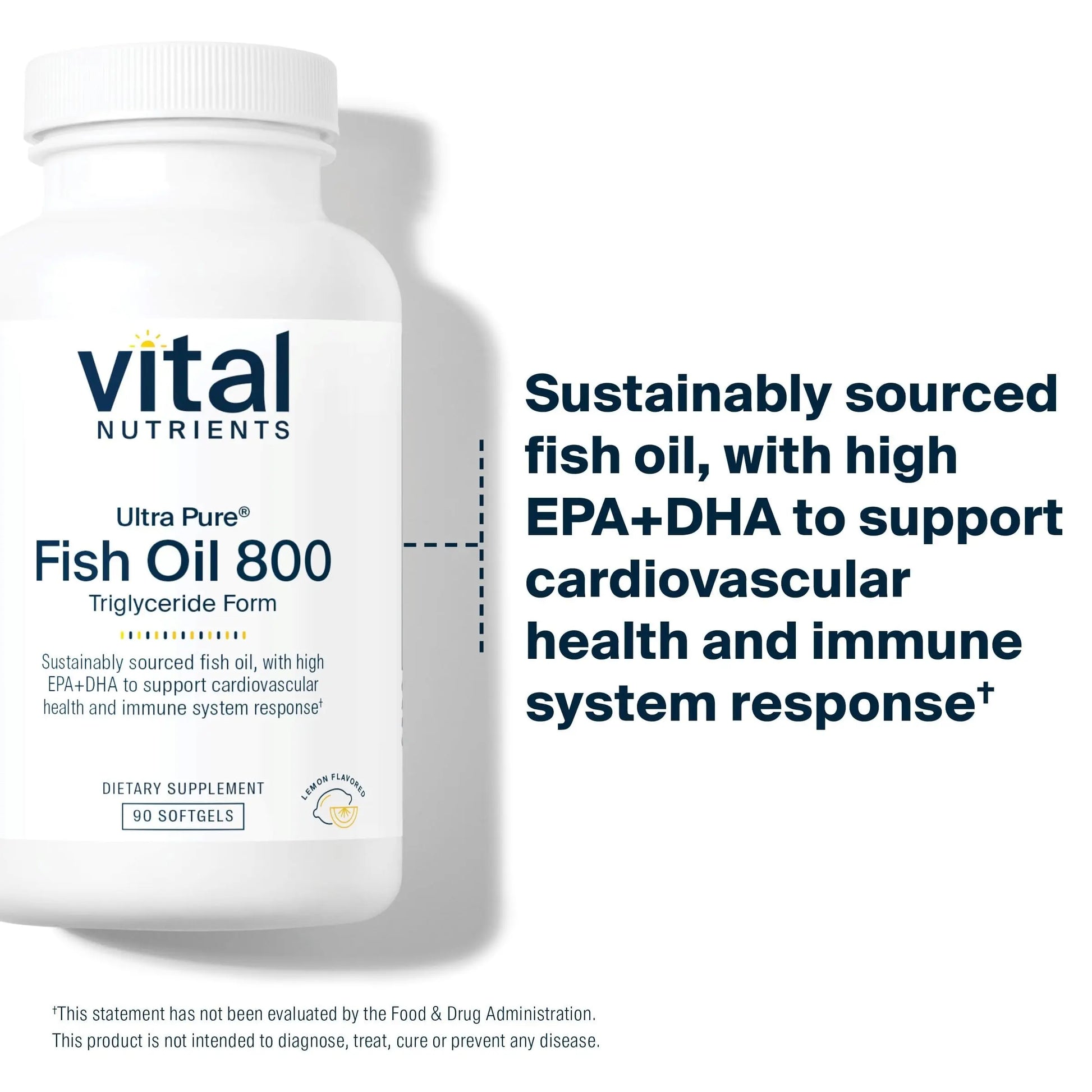 Vital Nutrients Ultra Pure® Fish Oil 800 Triglyceride Form - Heart, Brain, & Immune Health* - Sustainably Sourced High EPA & DHA Omega-3 Fatty Acid - Lemon Flavor - Gluten, Dairy, Soy Free - 90 Count Vital NutrientsAU supplements