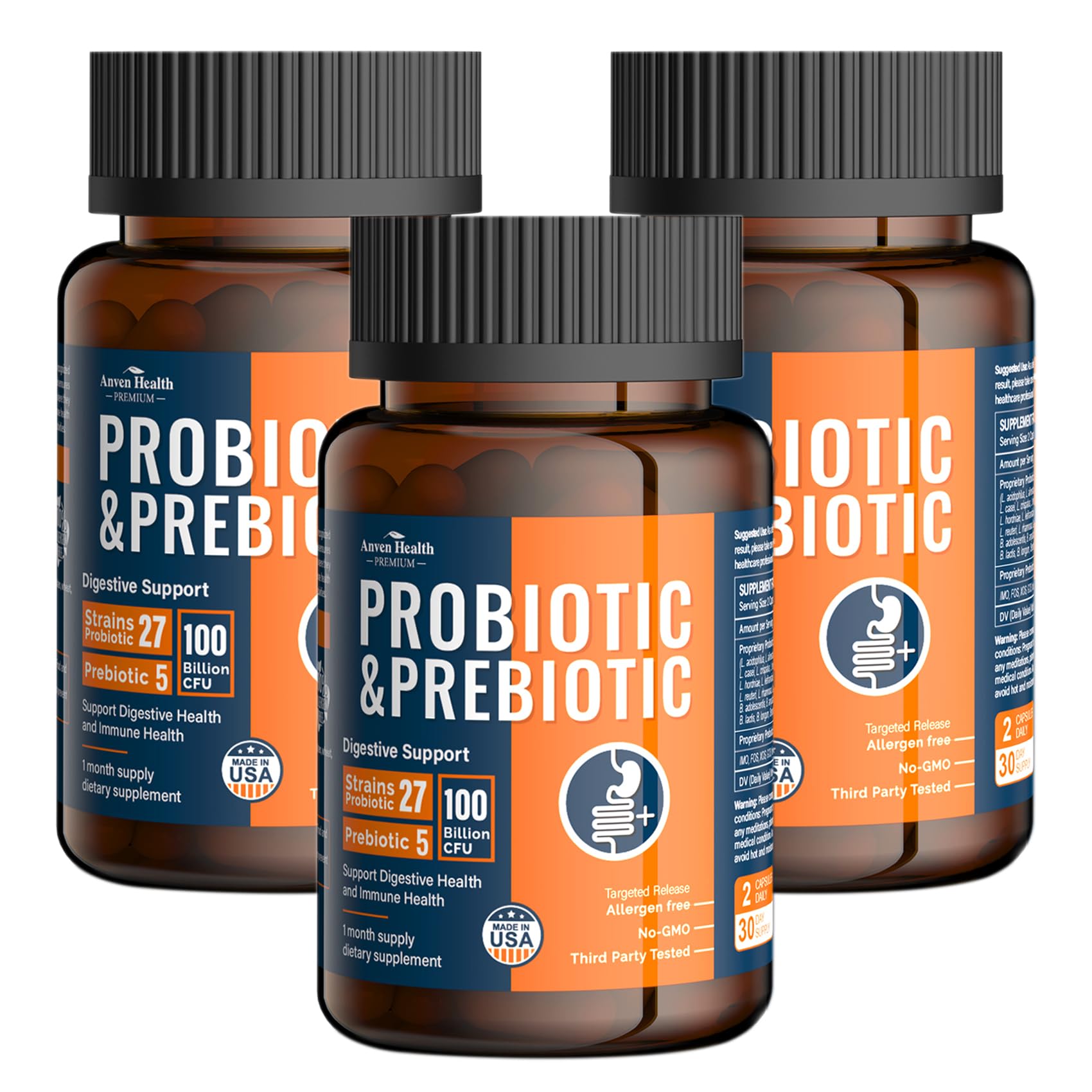 Anven Health 100 Billion Probiotics for Men and Women 27 Strains 5 Organic Prebiotics for Gut Digestive & Immune Health, Supports Diarrhea Gas Bloating, Non-GMO, Zero Fillers – Made in USA丨180 Caps Anven Health Au supplements