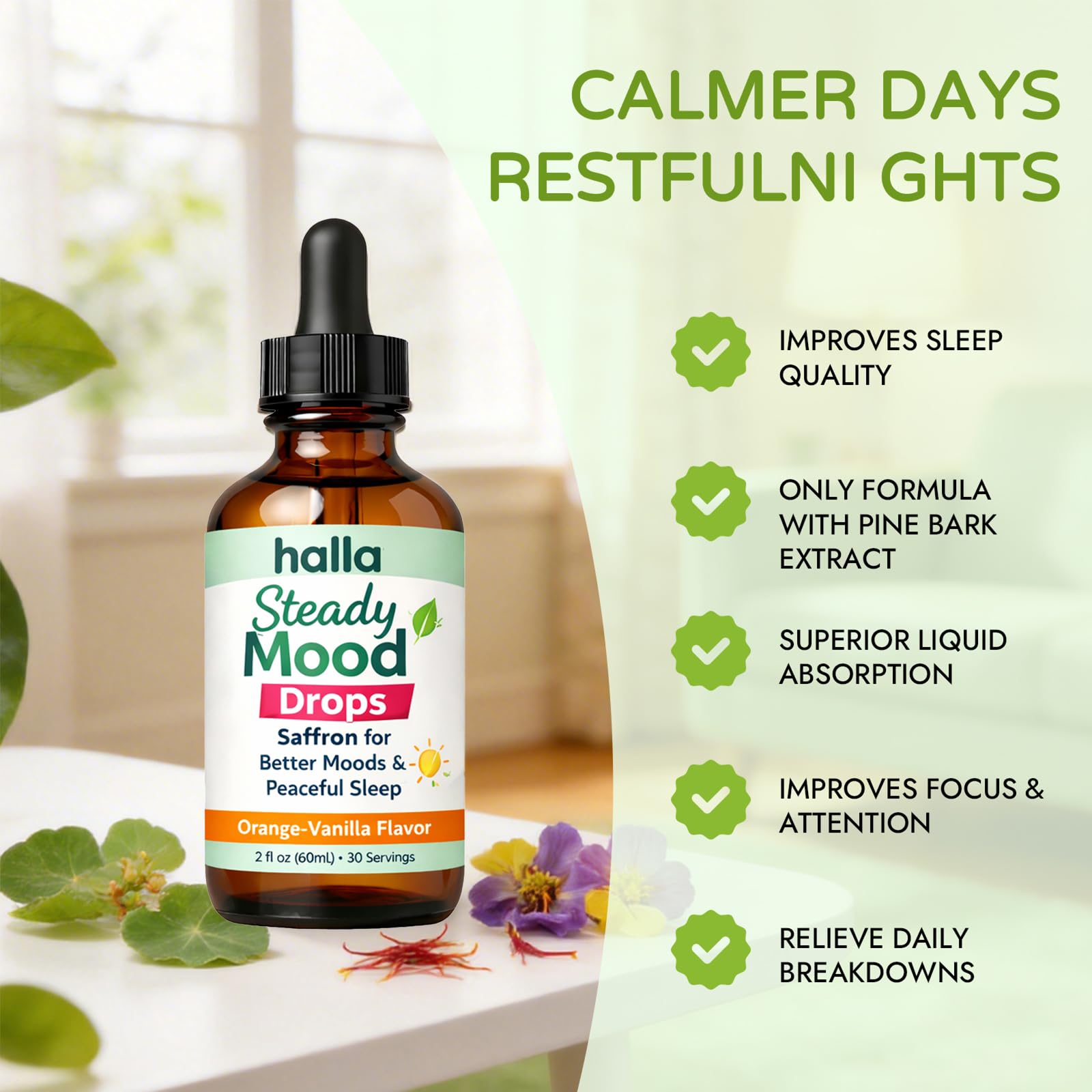 ReviveNerve Halla Steady Mood Drops, with Pine Bark Extract, Orange-Vanilla Flavor - Promotes Mood, Focus, Attention & Sleep Support - Liquid Drops(1pcs) ReviveNerve Au supplements