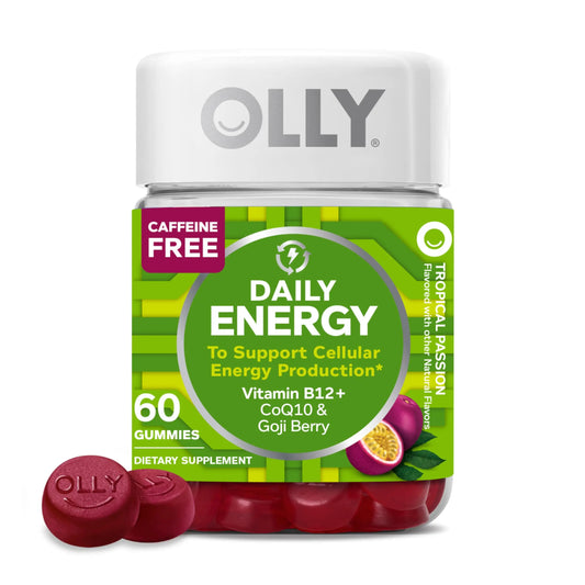 OLLY Daily Energy Gummy, Caffeine Free, Vitamin B12, CoQ10, Goji Berry, Adult Chewable Supplement, Tropical Flavor - 60 Count OLLYAU supplements