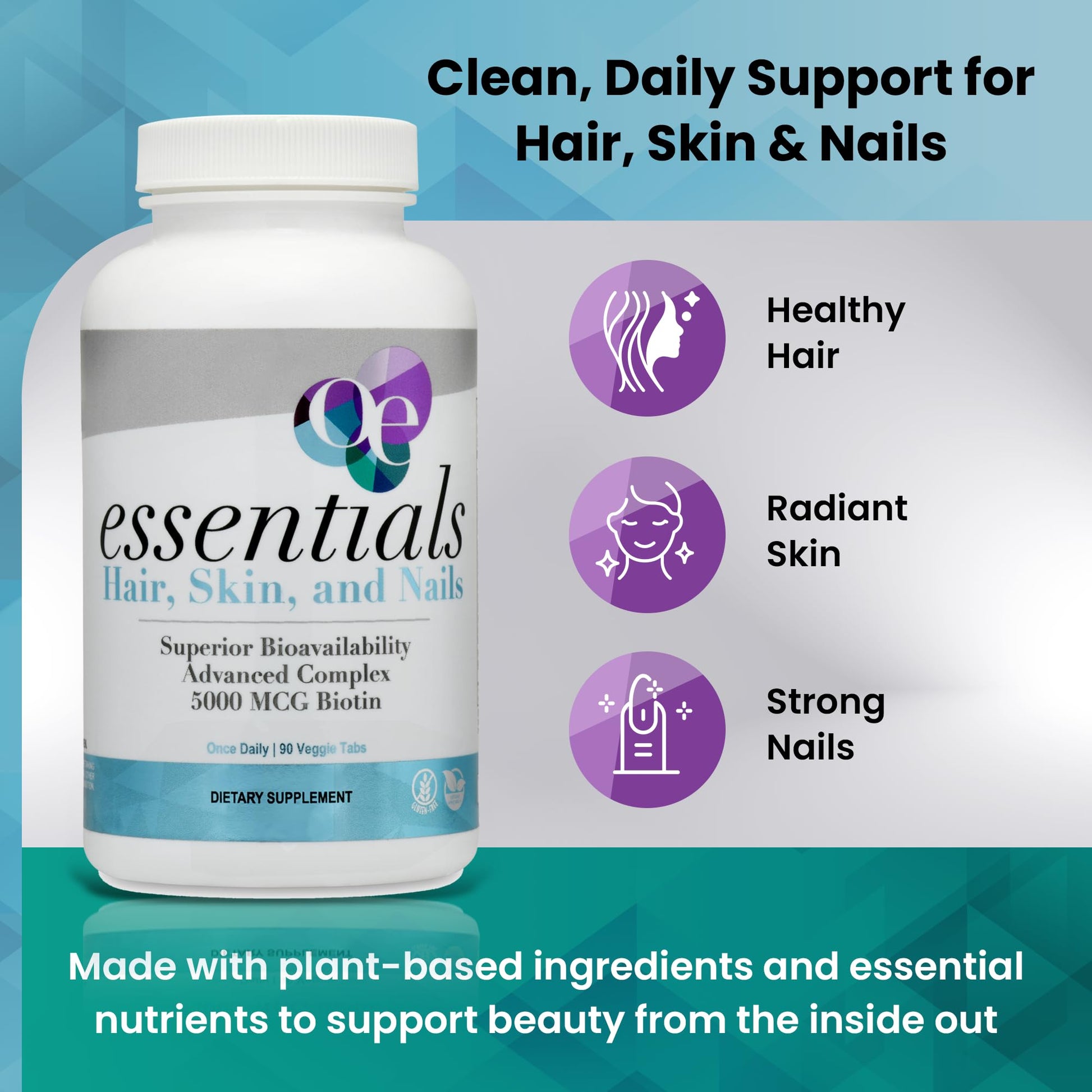 Organic Excellence Hair, Skin and Nails Vitamins for Women & Men – Biotin Supplement 5000 mcg– Hyaluronic Acid - Supports Healthy Hair Growth, Radiant Skin & Strong Nails, 3 Month Supply (90 Tablets) Organic Excellence Au supplements