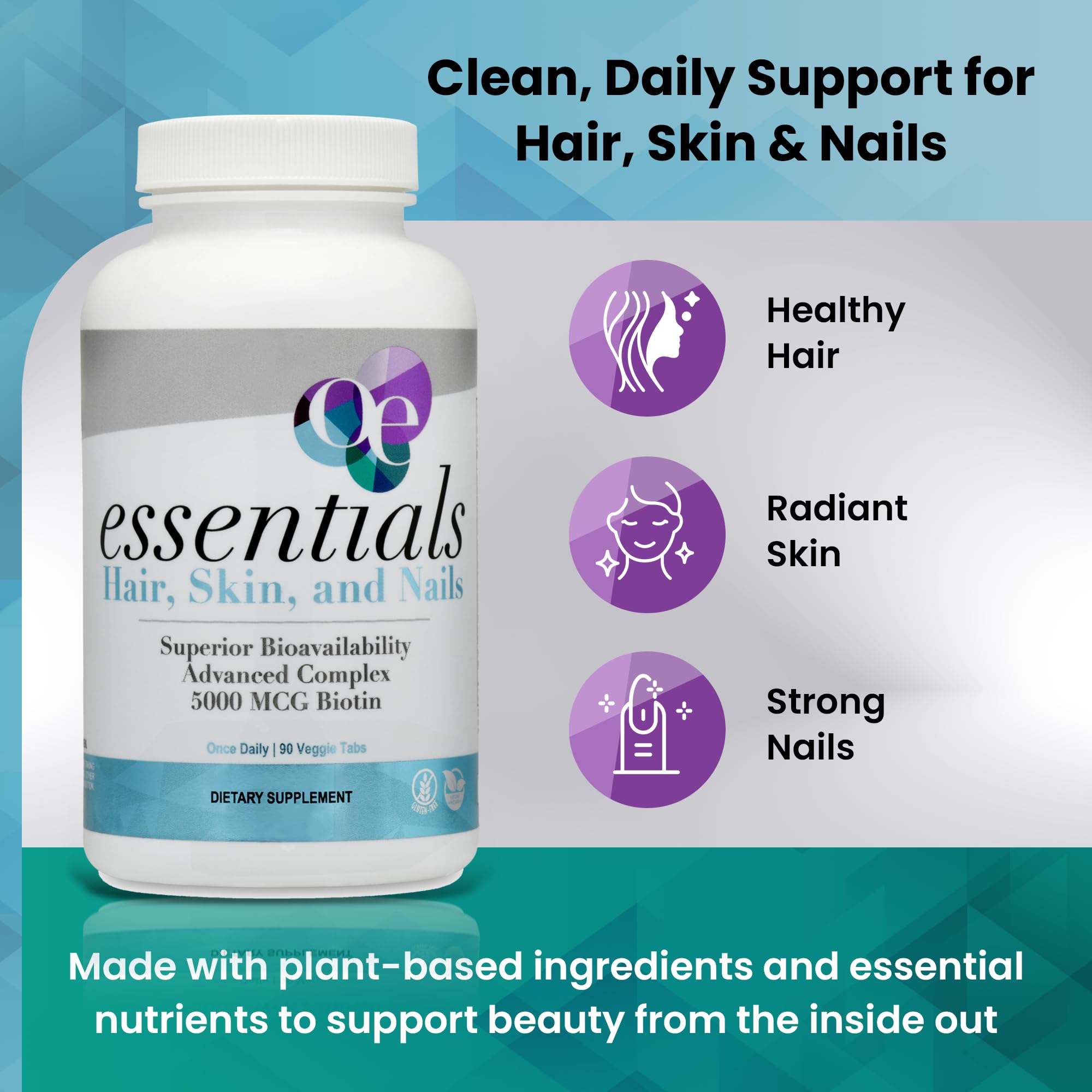 Organic Excellence Hair, Skin and Nails Vitamins for Women & Men – Biotin Supplement 5000 mcg– Hyaluronic Acid - Supports Healthy Hair Growth, Radiant Skin & Strong Nails, 3 Month Supply (90 Tablets) Organic Excellence Au supplements
