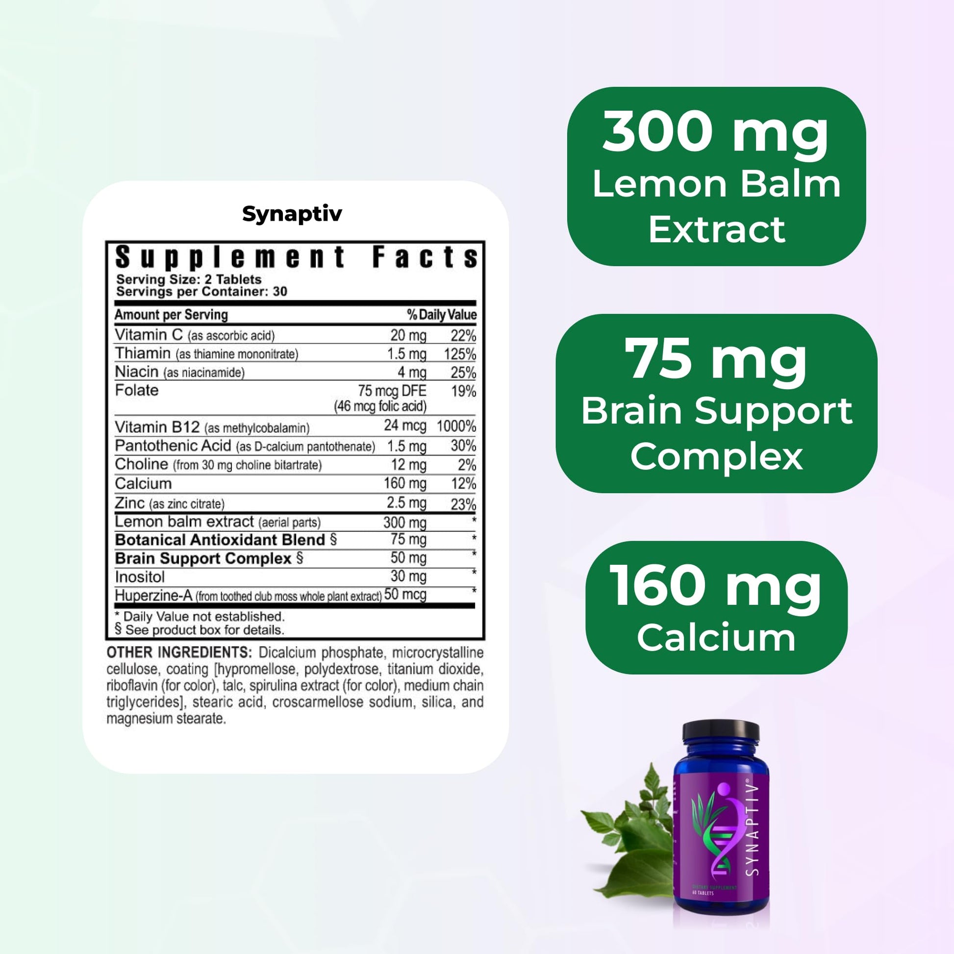 Youngevity Synaptiv™ Brain Support - 12in1 - Ginkgo, Huperzine, Bacopa, Quercetin and More - with Potent Antioxidant Blend + Vitamins - 60 Tablets (Pack of 1) Youngevity Au supplements
