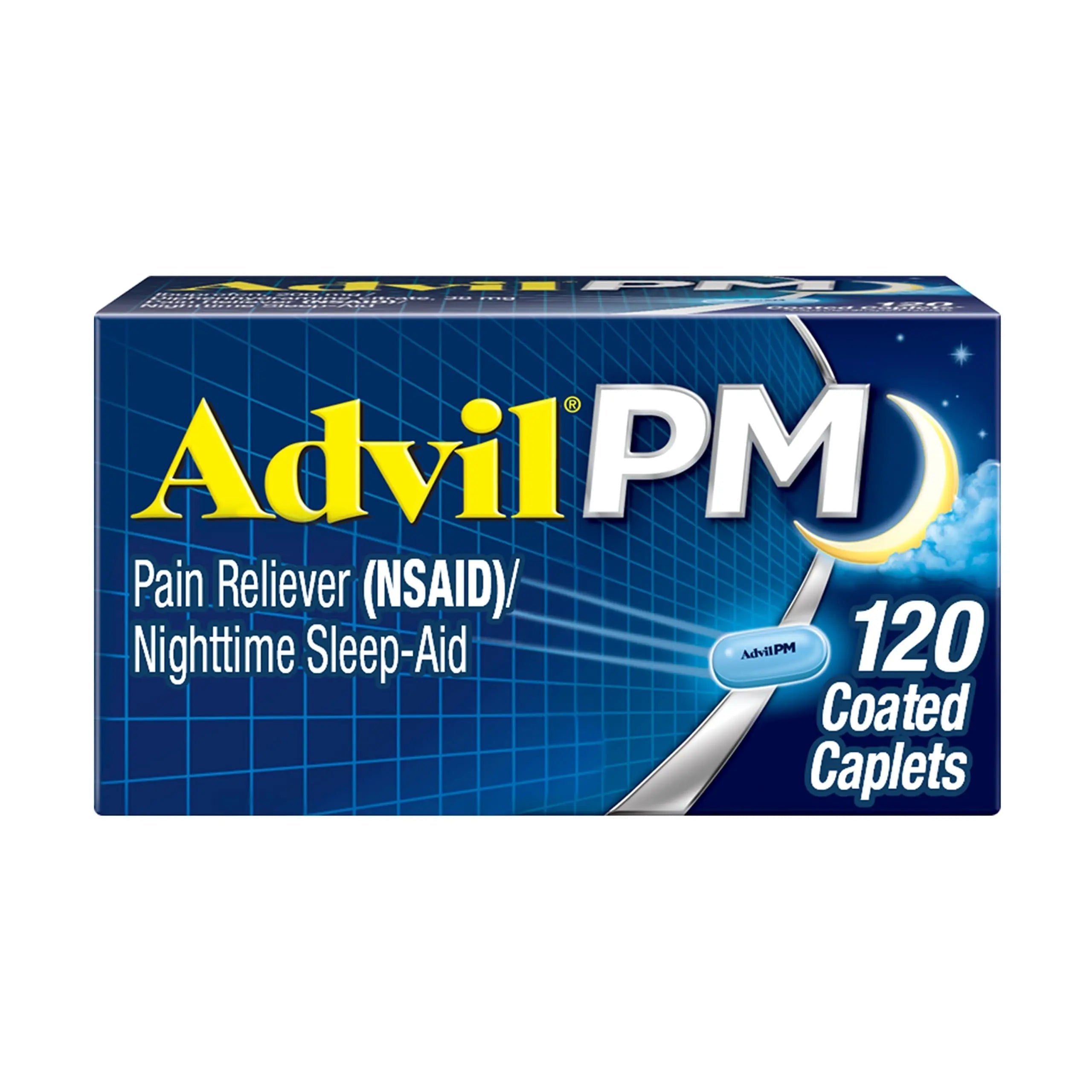 Advil PM Pain Reliever And Nighttime Sleep Aid, Pain Medicine With Ibuprofen For Pain Relief And Diphenhydramine Citrate For A Sleep Aid - 120 Coated Caplets Advil Au supplements