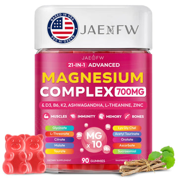 Magnesium Glycinate Gummies 700MG - 21-in-1 Advanced Magnesium Supplement with Ashwagandha, L-Theanine, Zinc, Vitamin - Sugar Free Magnesium Gummies for zzZ