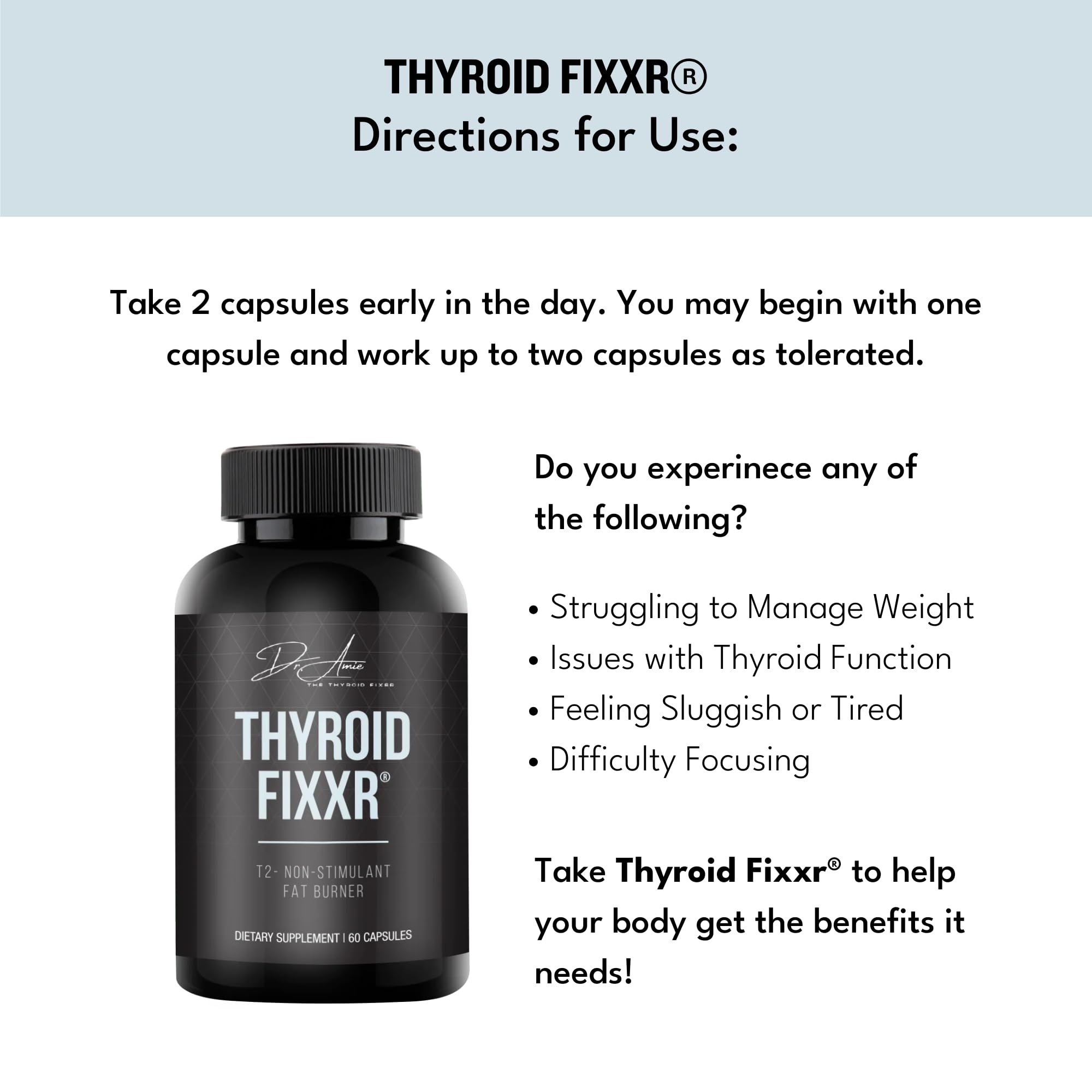 Fixxr Thyroid Support by Dr. Amie | T2 Thyroid Supplement | 30 Day Supply, 60 Capsules Fixxr Au supplements