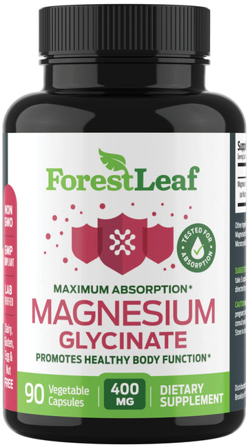 Pure Magnesium Glycinate 400mg Serving - High Absorption Magnesium Glycinate - Mag Bisglycinate for Stress, Bones, Muscles, Nerves,