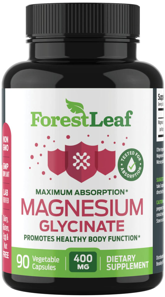 Pure Magnesium Glycinate 400mg Serving - High Absorption Magnesium Glycinate - Mag Bisglycinate for Stress, Bones, Muscles, Nerves, ForestLeafUS supplements