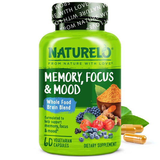 NATURELO Whole Food Brain Supplement - Brain Health Supplements for Memory & Focus Support - Enhance Brain Health Blend Supplement for Adults NATURELOAU supplements