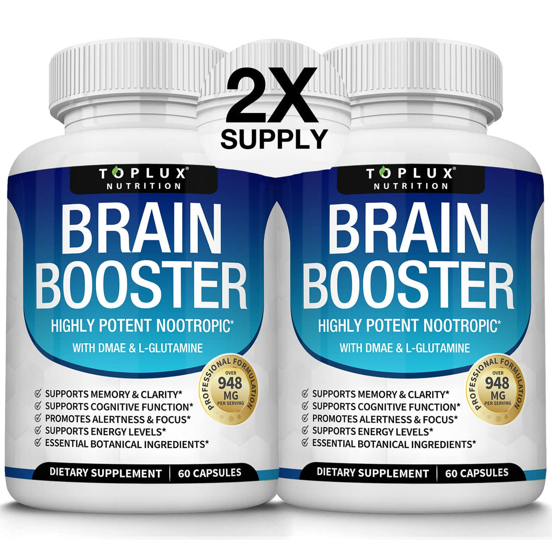 Toplux Brain Supplement Nootropic – Brain Pills Vitamin with DMAE, Bacopa Monnieri, L-Gutamine, for Men Women, 60 Capsules, Nutrition Toplux Au supplements