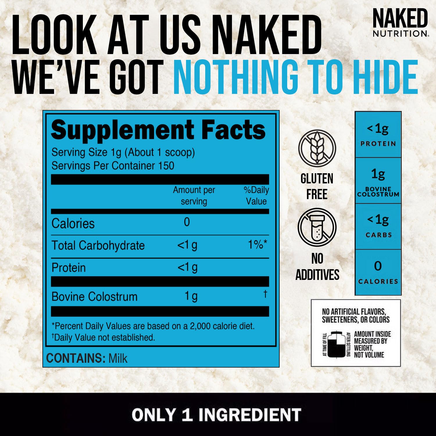 NAKED Colostrum Powder – 100% Grass-Fed Bovine Colostrum Supplement from US Farms | Tested at 20%+ IgG | Gut Health, Immunity, Recovery & Skin Support - 150 Servings NAKED Au supplements