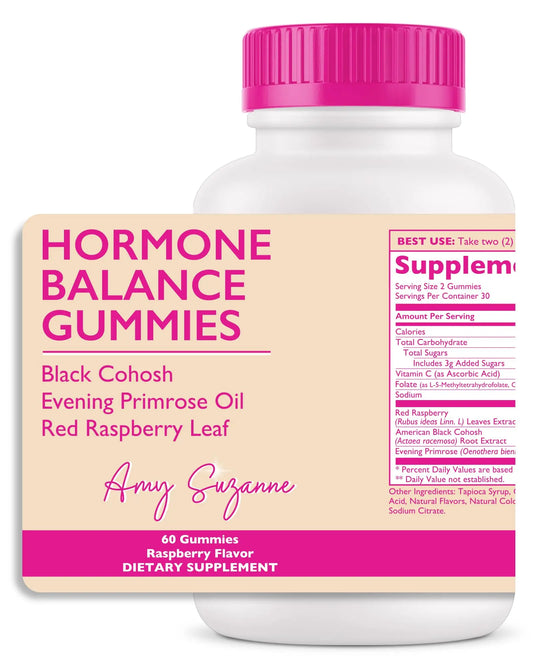 Amy Suzanne Hormone Balance Gummies for Women - Hormone Harmony for Mood, Energy, Bloating - Hormonal PMS, Perimenopause & Menopause Support - Red Raspberry Leaf & Black Cohosh - 60 Gummy Supplements Amy SuzanneAU supplements