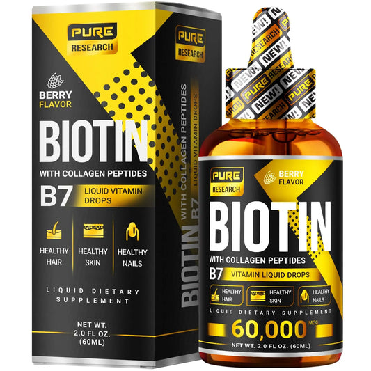 PURE RESEARCH Liquid Biotin & Collagen Hair Growth Drops 60,000mcg – Biotin and Liquid Collagen Supplements for Women & Men – Supports Glowing Skin PURE RESEARCHAU supplements