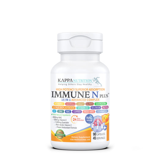 (90 Capsules), NAC 600mg, Quercetin 1,000mg, Vitamin C 500mg, Zinc 50mg, Vitamin D3 5,000iu, Selenium, Copper, Acerola, Ginger, Rutin, Citrus Bioflavonoids, Rose Hips, Echinacea, Immune N Plus 15 in 1 KAPPA NUTRITIONAU supplements