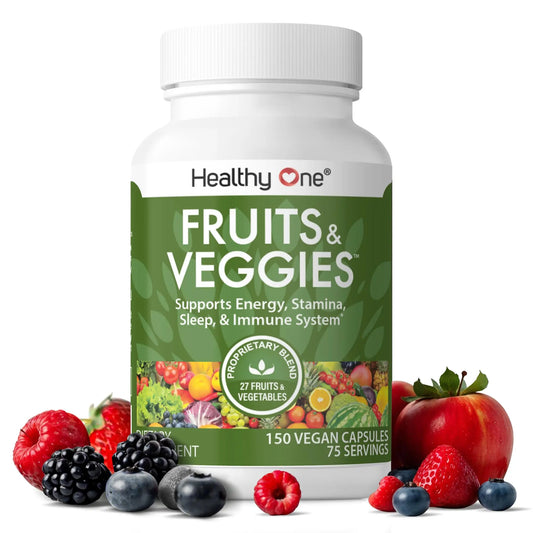 Fruits & Veggies Formula - 27 Premium Whole Foods - Organic Ingredients - Equals 3 Servings of Fruits & Vegetables - Improve Energy, Focus & Immune Function - Fiber - Antioxidants - 150ct (75 Serv) Healthy OneAU supplements