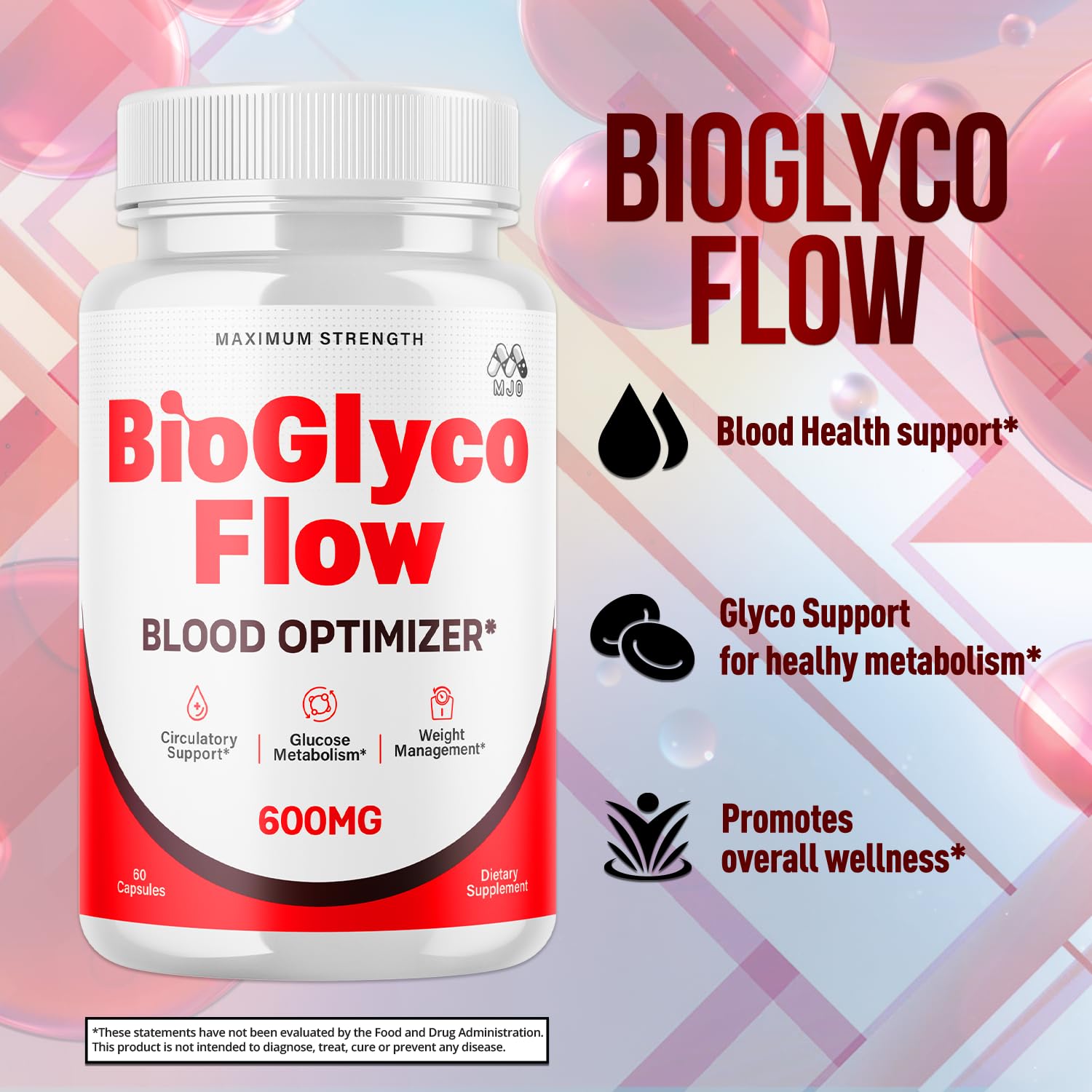 (2 Pack) BioGlyco Flow Blood Optimizer Capsules, Official BioGlyco Flow Pills with All Natural Ingredients, Advanced Health and Wellness Supplement with Maximum Strength Multivitamins (120 Capsules) MJOAu supplements