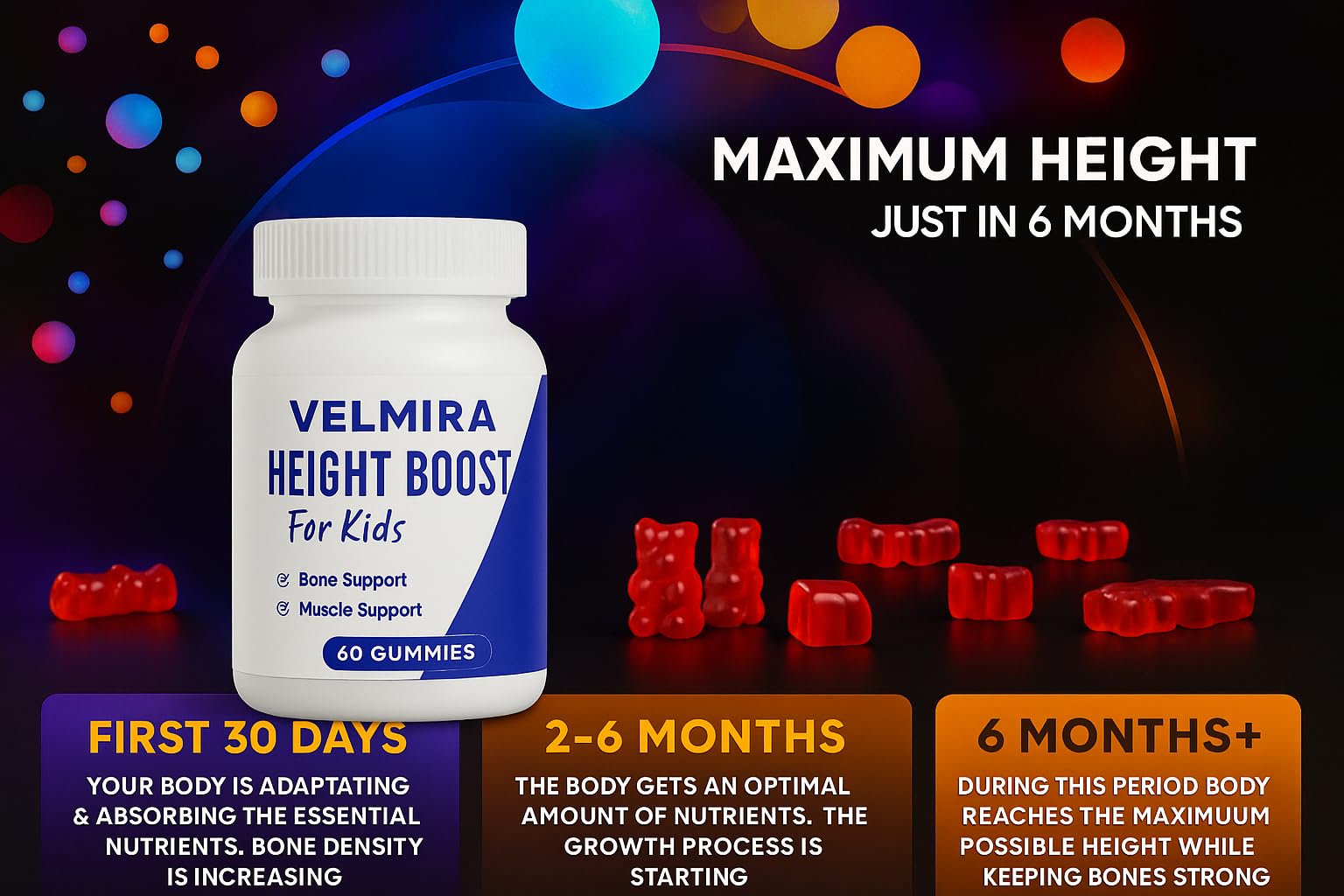 Velmira® Heightener Gummies for Bone Health & Development Support – Essential Vitamins & Minerals, Easy-to-Chew Gummies for Kids, Teens & Adults (Ages 5+) Velmira Au supplements
