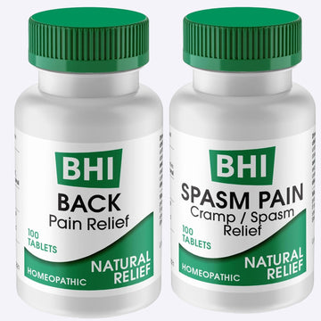 BHI Pain & Spasm Bundle BHI Back Homeopathic Support for Back Pain (100 Tablets) +BHI Spasm, Natural Relief for Cramps & Spasms, Homeopathic Medicine (100 Tablets) MediNatura Au supplements