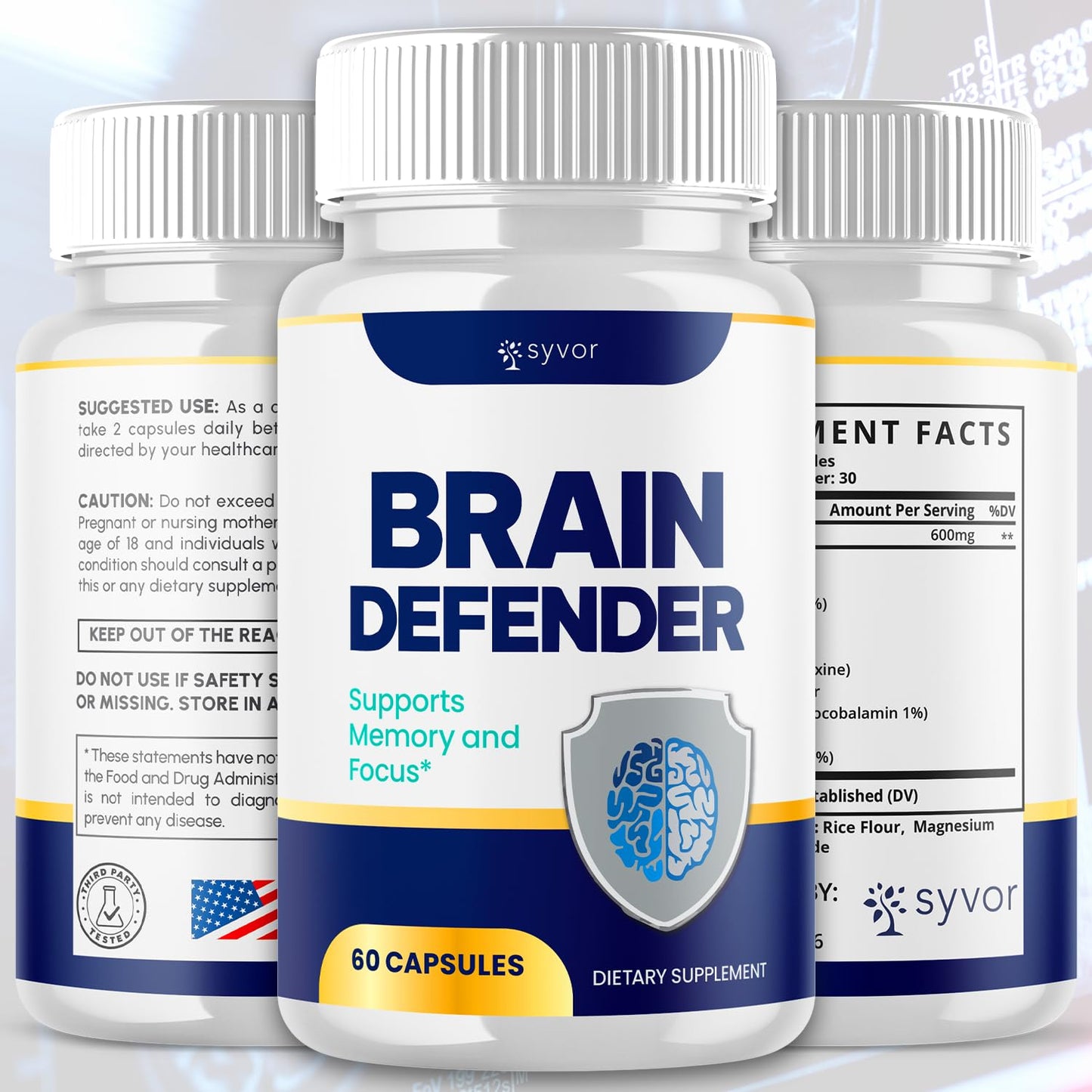 (2 Pack) Brain Defender Supplement Pills, Official Brain Defender Advanced Formula Nootropic Capsules, All Natural Health and Wellness Support Formula Maximum Strength Braindefender (120 Capsules) SyvorAu supplements