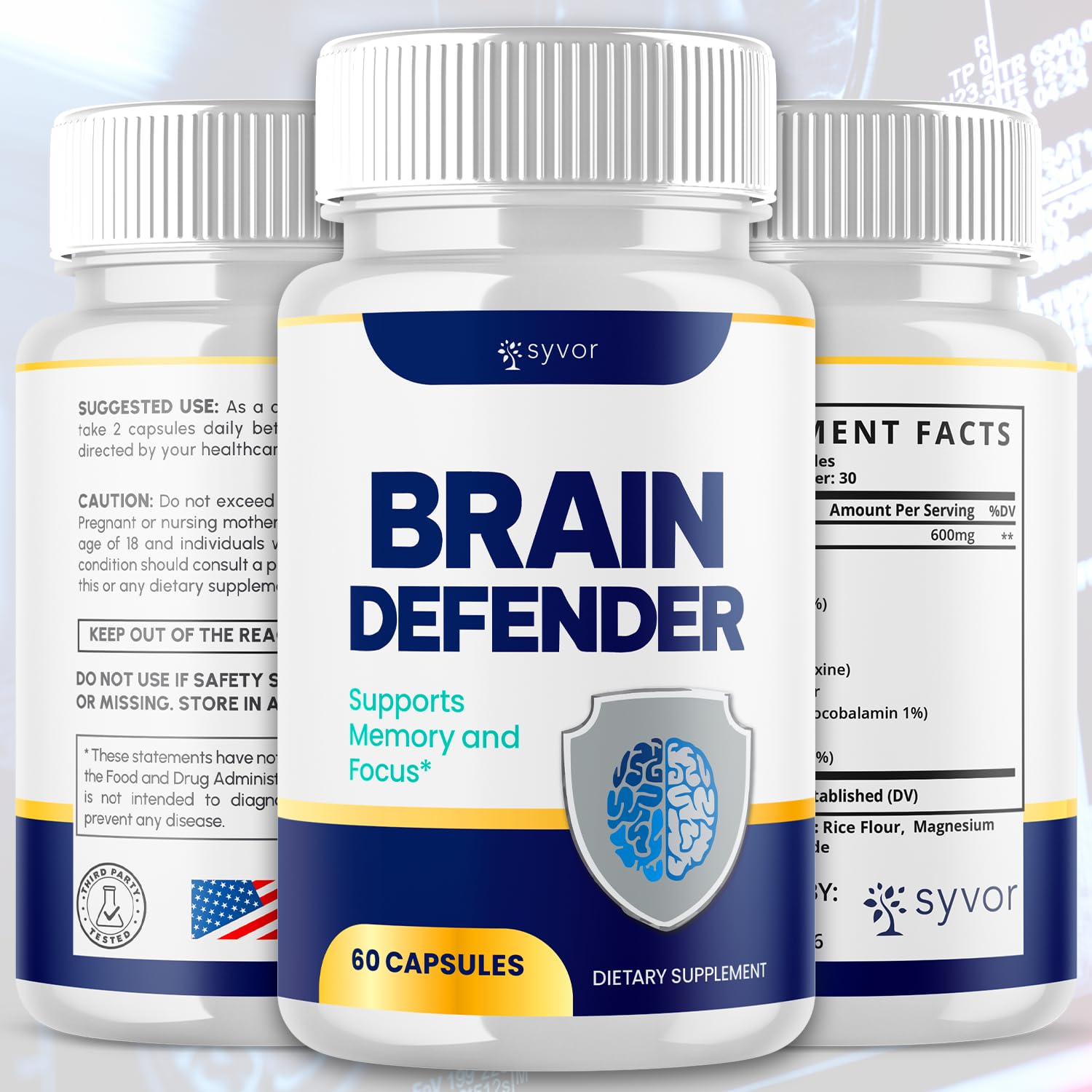 (2 Pack) Brain Defender Supplement Pills, Official Brain Defender Advanced Formula Nootropic Capsules, All Natural Health and Wellness Support Formula Maximum Strength Braindefender (120 Capsules) SyvorAu supplements
