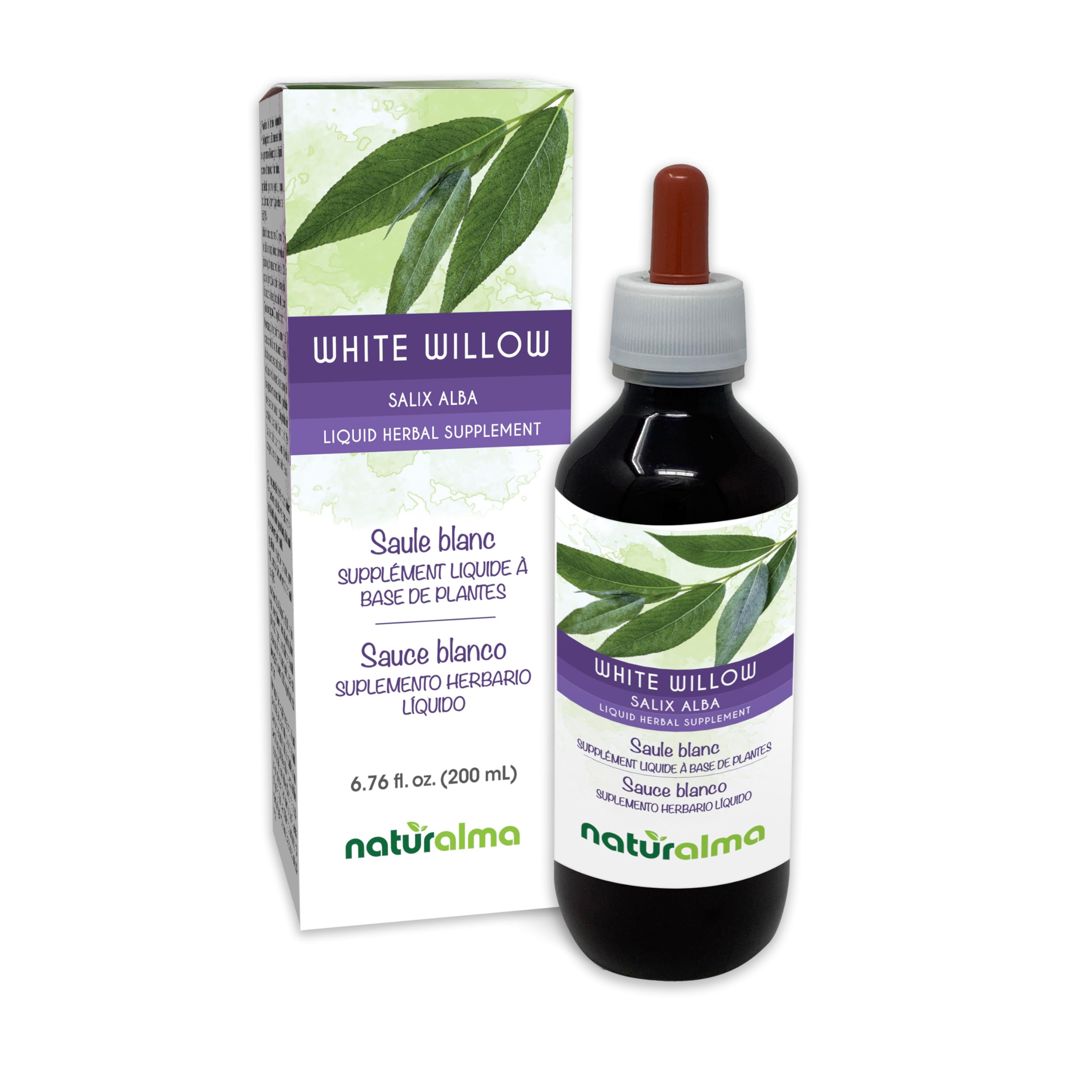 Naturalma White Willow (Salix alba) bark Alcohol-Free Tincture - 6.76 fl oz Liquid Extract in Drops - Herbal Supplement - Vegan Naturalma Au supplements