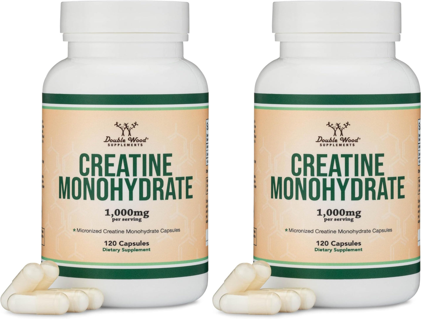 Creatine Monohydrate Capsules - 1g per Serving, 120 Count - No Fillers, Vegan Safe, Non-GMO, Gluten Free by Double Wood (Pack of 2) Double Wood SupplementsUS supplements