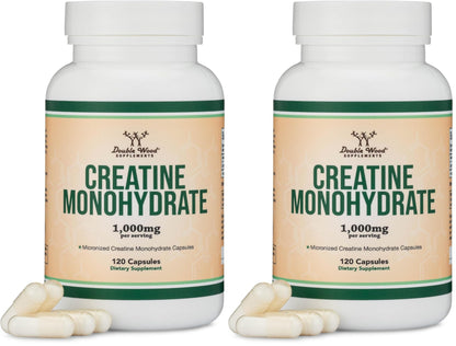 Creatine Monohydrate Capsules - 1g per Serving, 120 Count - No Fillers, Vegan Safe, Non-GMO, Gluten Free by Double Wood (Pack of 2) Double Wood SupplementsUS supplements