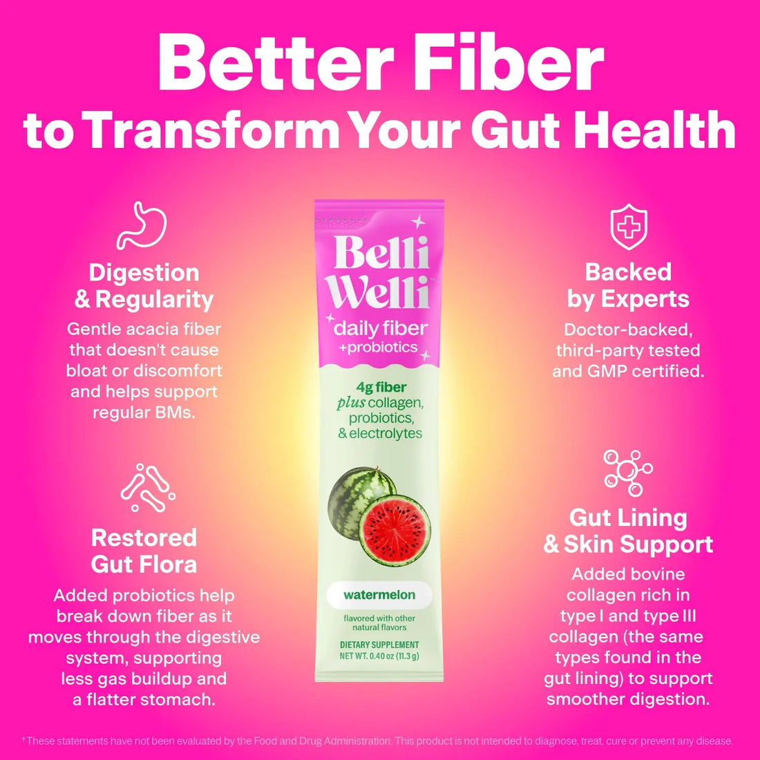 Belli Welli Daily Fiber Supplement Packets with Collagen, Probiotics & Electrolytes | Single Serve Packets for Gut Health Belli Welli uk supplements