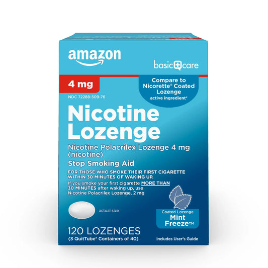 Amazon Basic Care Coated Ice Mint Nicotine Polacrilex Lozenges, 4 mg, Stop Smoking Aid, 120 Count Amazon Basic CareAu supplements