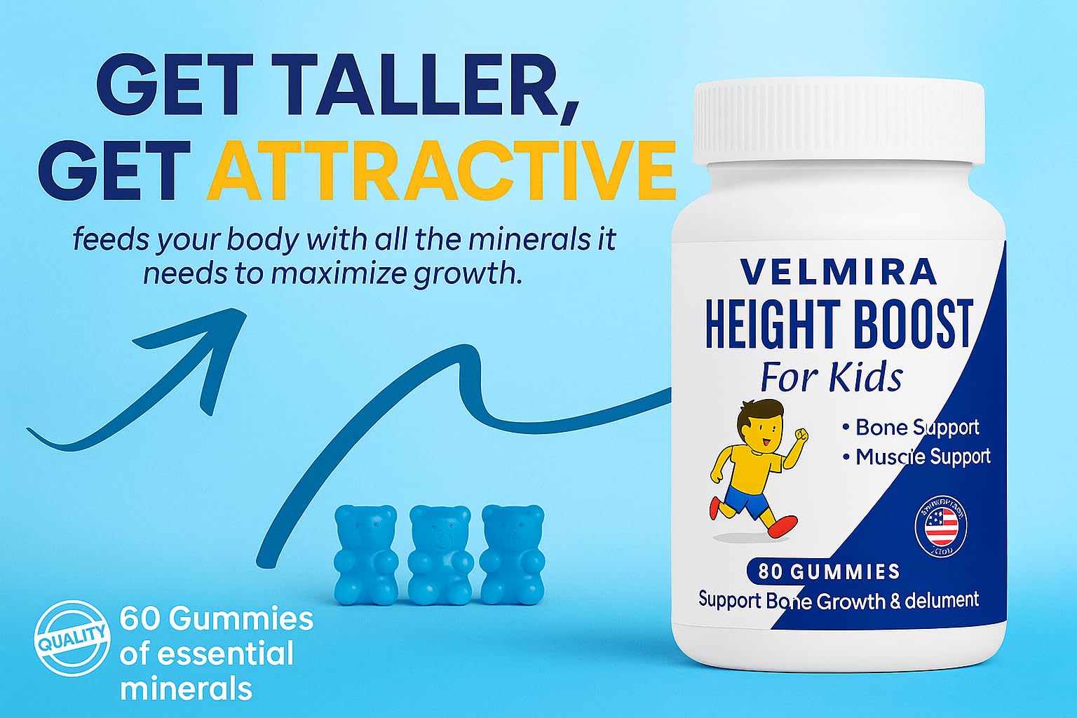 Velmira® Heightener Gummies for Bone Health & Development Support – Essential Vitamins & Minerals, Easy-to-Chew Gummies for Kids, Teens & Adults (Ages 5+) Velmira Au supplements
