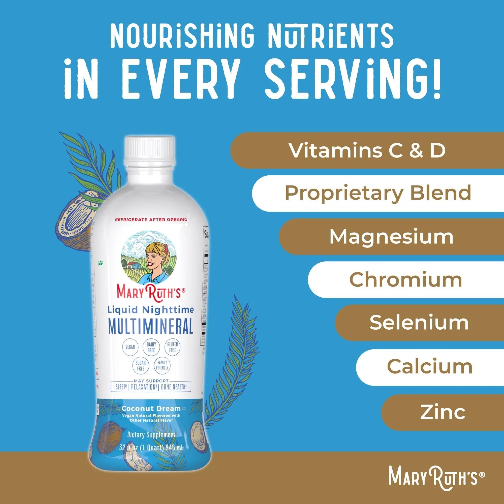 MaryRuth's Multivitamin Gummies for Women (Strawberry) & Liquid Nighttime Multimineral (Coconut, 32oz) | Clean Label Project Verified MARYRUTH'S Au supplements