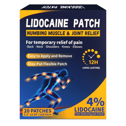 AROSLU Lidocaine Pain Relief Patches Maximum Strength Numbing Gel Patch for Back Knee Neck Shulder Joint Ache Muscle Soreness ICY Compress Topical 20-PCS AROSLUAU supplements