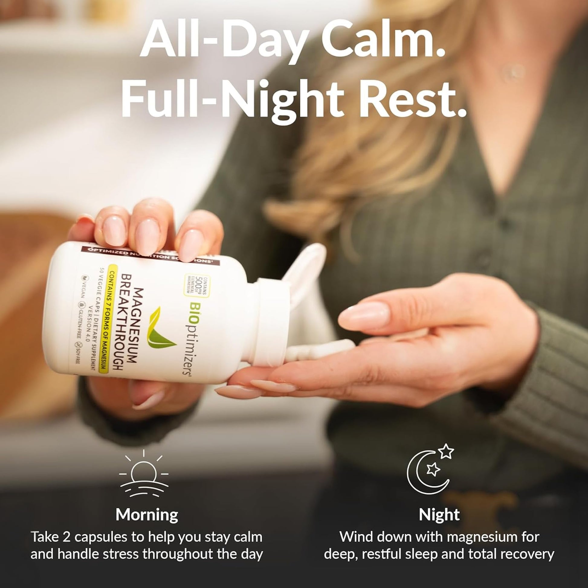BIOptimizers Magnesium Breakthrough Supplement with 500mg - 7 Forms of Magnesium: Glycinate, Malate, Citrate, and More - Natural Support for Sleep and Cognitive Function -60 Capsules- Calming Vitamins BIOptimizers Au supplements