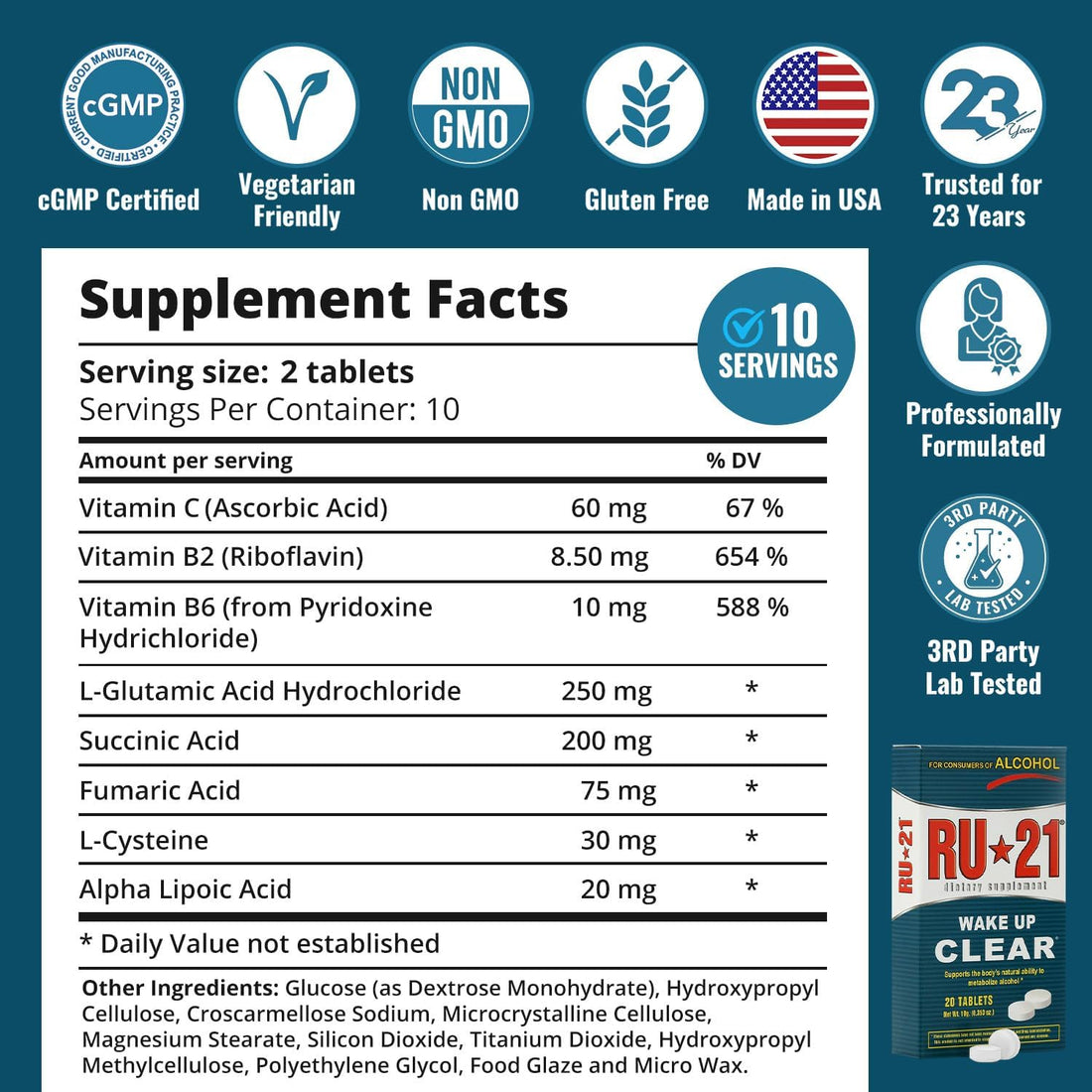 RU-21 The Supplement for When You Want to Drink & Go to Work The Next Morning | Feel Better After Celebrating & Support Your Liver | Trusted for 23+ Years | Made in USA (20 Pills, 10 Servings) RU-21 Au supplements