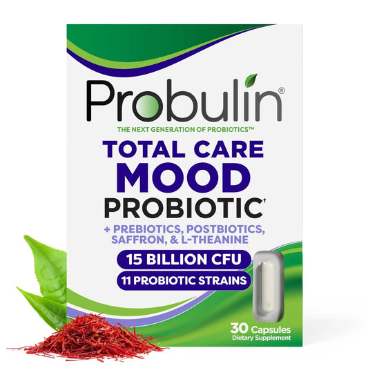 Probulin Mood Probiotics for Women with Saffron, L Theanine, Probiotic, Prebiotic, Postbiotic - Mood Support Supplement & Gut Support - Vegan, Non GMO, 30 Capsules ProbulinAU supplements