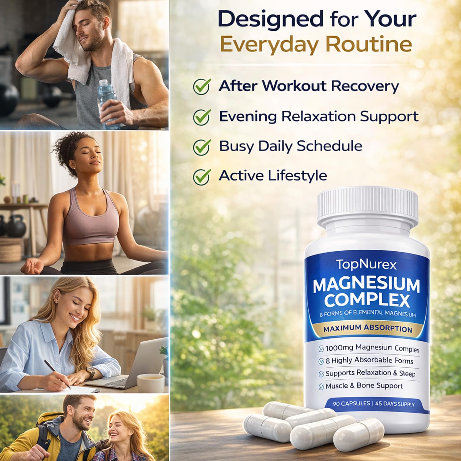 Top Nurex Magnesium Complex Supplement for Women & Men | 1000mg Maximum Absorption | 8 Magnesium Forms Including Glycinate, Citrate, Malate | Supports Relaxation, Sleep, Bone Strength | 90 Capsules Art anime Au supplements