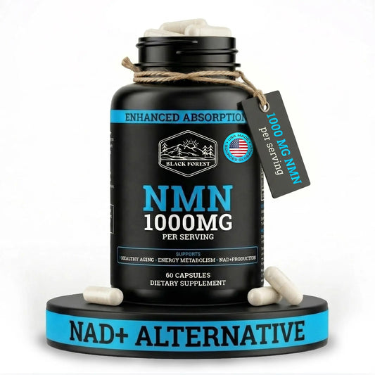 Black Forest NMN Supplements 1000mg (Nicotinamide Mononucleotide) 99% Pure, Stabilized Form, BioPerine® for Enhanced Bioavailability (60 Capsules) Black ForestAU supplements