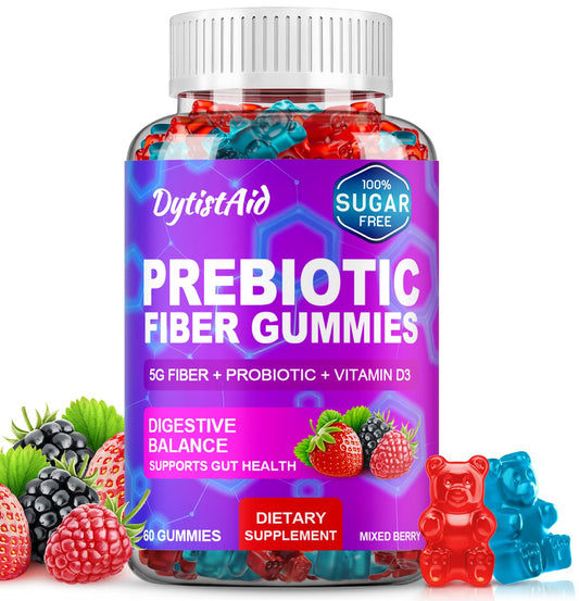 Prebiotic Fiber Gummies, 5g Fiber per Serving, 2 Billion CFU Bacillus Coagulans + Vitamin D3, Sugar Free Pectin Mixed Berry Gummies, Inulin (FOS) + Acacia DytistAidUS supplements