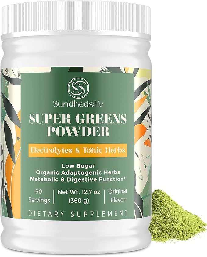 Super Greens Powder Superfood + Electrolytes & Tonic Herbs | Organic Greens, Shilajit, Adaptogens, Antioxidants, Preobiotic & Probiotic & Postbiotic| for Energy, Gut & Immune| Unflavored - 30 Servings Sundhedsliv Au supplements