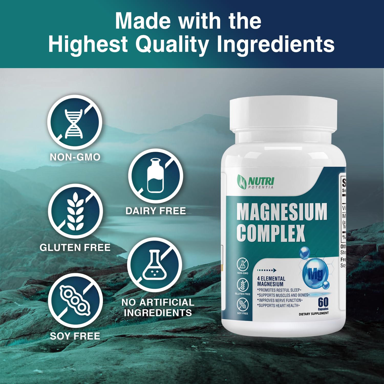 Magnesium Complex for Women&Men,With Glycinate Malate Citrate Taurate.Support for Sleep,Stress Relief,Cognitive Function,Magnesium Supplement 500mg,Third-Party Tested(Made & Tested in USA)-60 Capsules NUTRI POTENTIA Au supplements