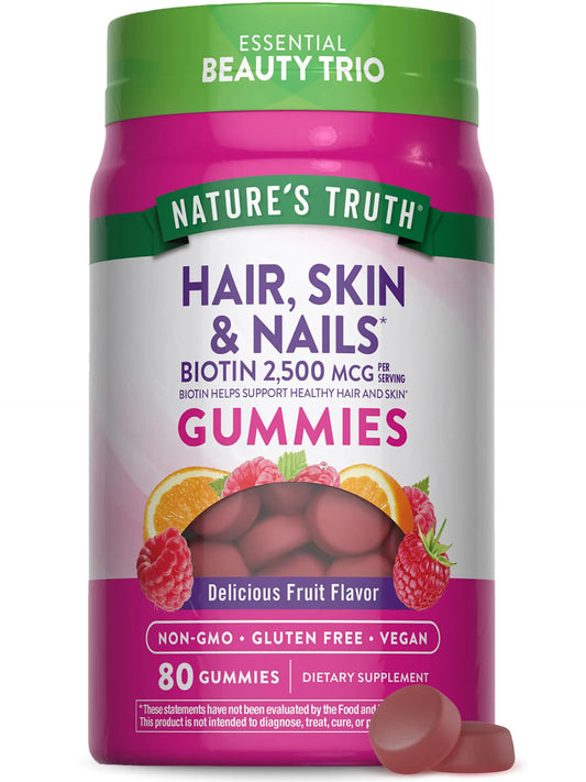 Nature's Truth Hair Skin and Nails Gummies | 80 Count | 2500mcg of Biotin | Vegan, Non-GMO, Gluten Free Supplement Nature's TruthAU supplements