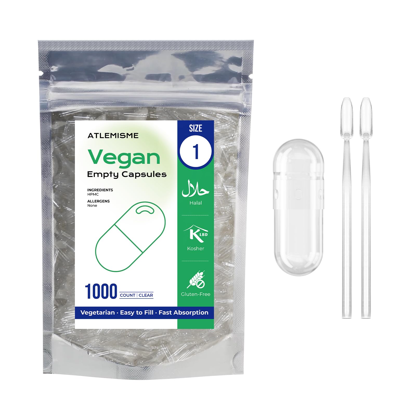 ATLEMISME Empty Vegan Capsules Size 1 - Vegan Capsules Empty (1000 Count) ATLEMISME Au supplements