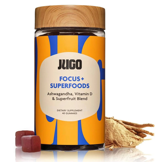 JUGO Focus + SUPERFOODS Ashwagandha Gummies with Vitamin D3 & Superfruit Blend, Vegetarian-Friendly Focus Supplement with Adaptogens, Gelatin-Free and Gluten-Free, Non-GMO, Made in USA, 40 Coun JUGO LLCAU supplements