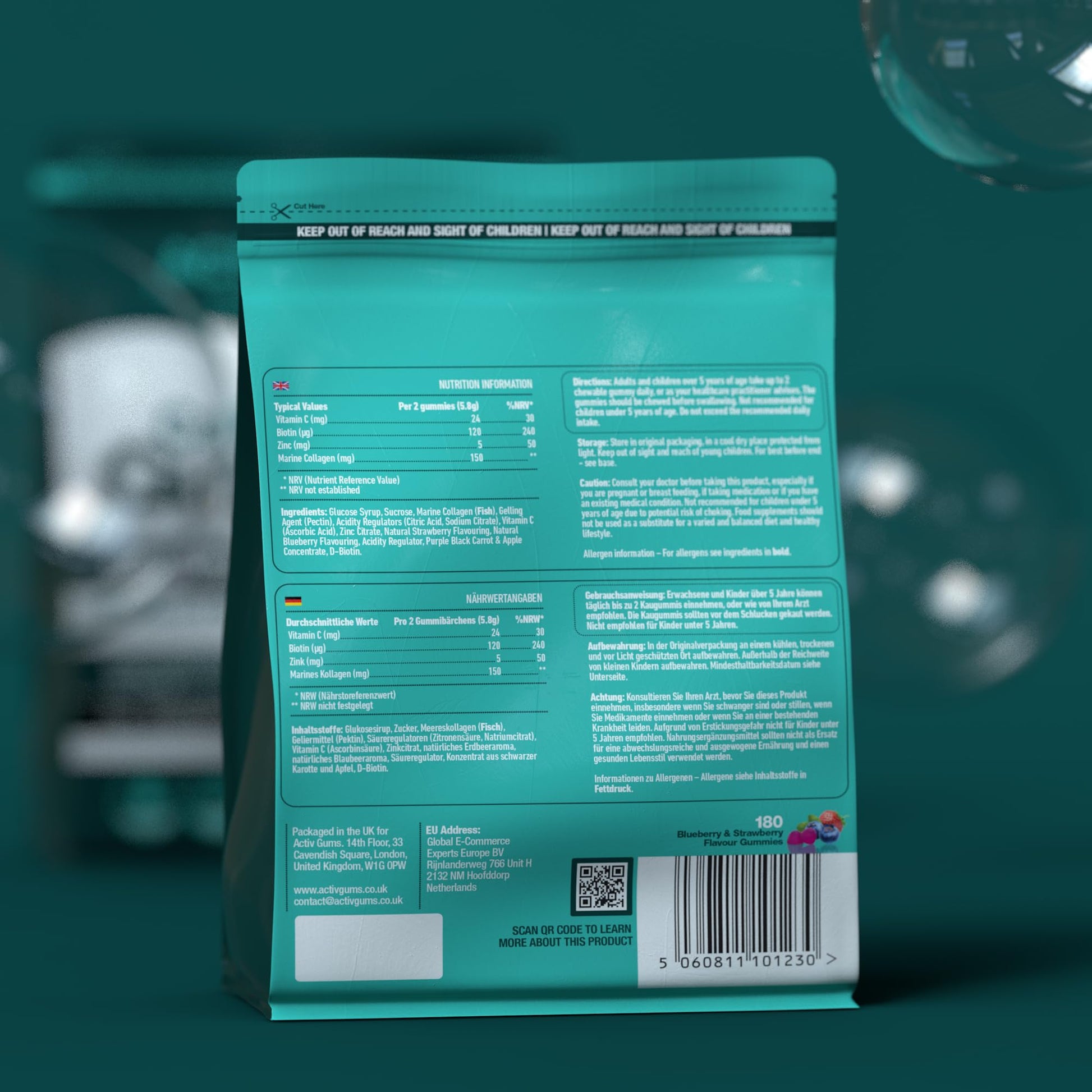 Marine Collagen Complex 180 Gummies. Strawberry & Blueberry Flavour. Resealable & Recyclable Pouch. Contains Marine Collagen, Vitamin C Activ Gums Au supplements