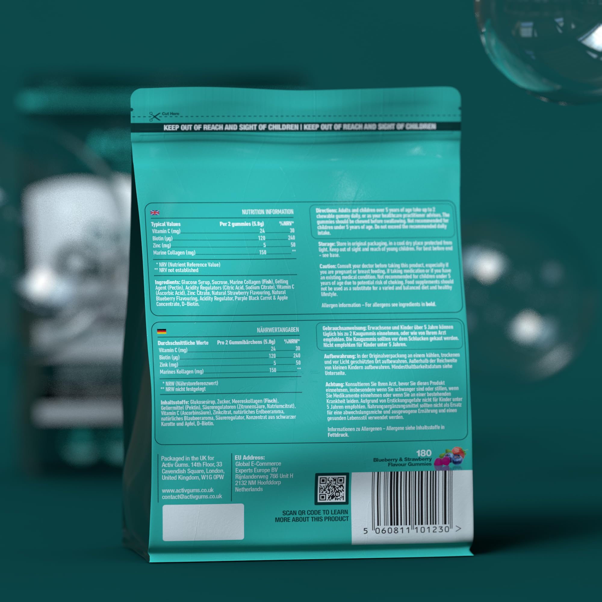 Marine Collagen Complex 180 Gummies. Strawberry & Blueberry Flavour. Resealable & Recyclable Pouch. Contains Marine Collagen, Vitamin C Activ Gums Au supplements