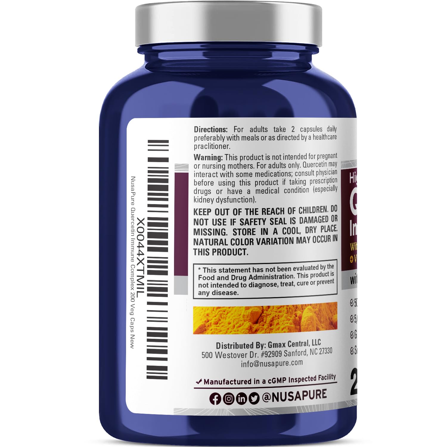 NusaPure Quercetin Complex: Bromelain, Vitamin C, Vitamin D3, Stinging Nettle, Zinc | 200 Veggie Caps (Non-GMO, Bioperine) NusaPure Au supplements